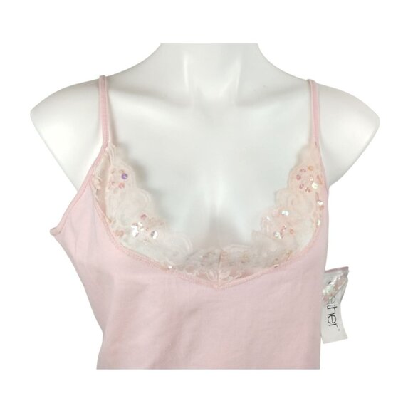 Together Womens XL Pink Lace Trim Cami Top With Sequins - Picture 4 of 7